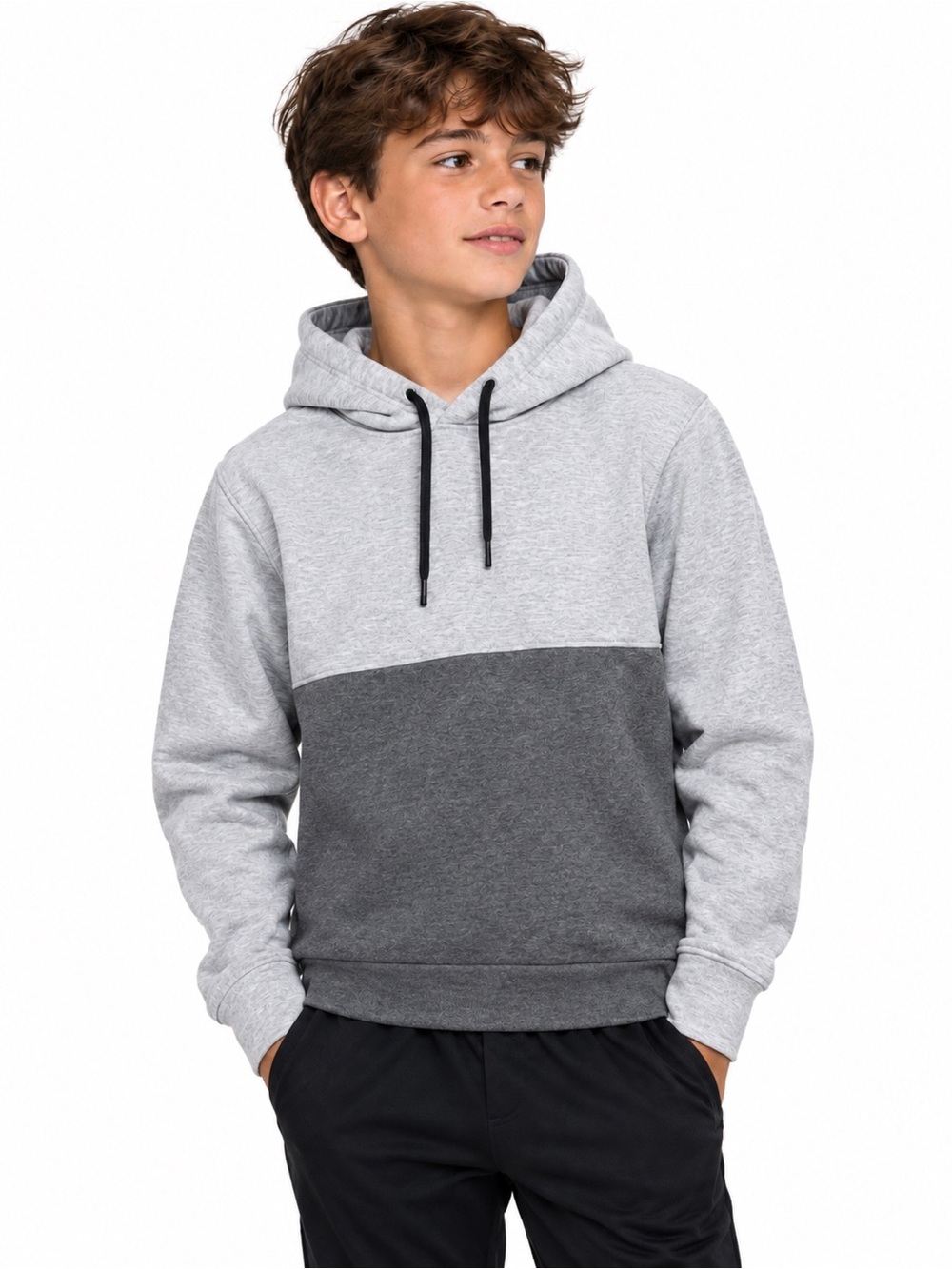 Men's Two-Tone Crewneck Sweater Hoodie — Light Gray & Dark Gray